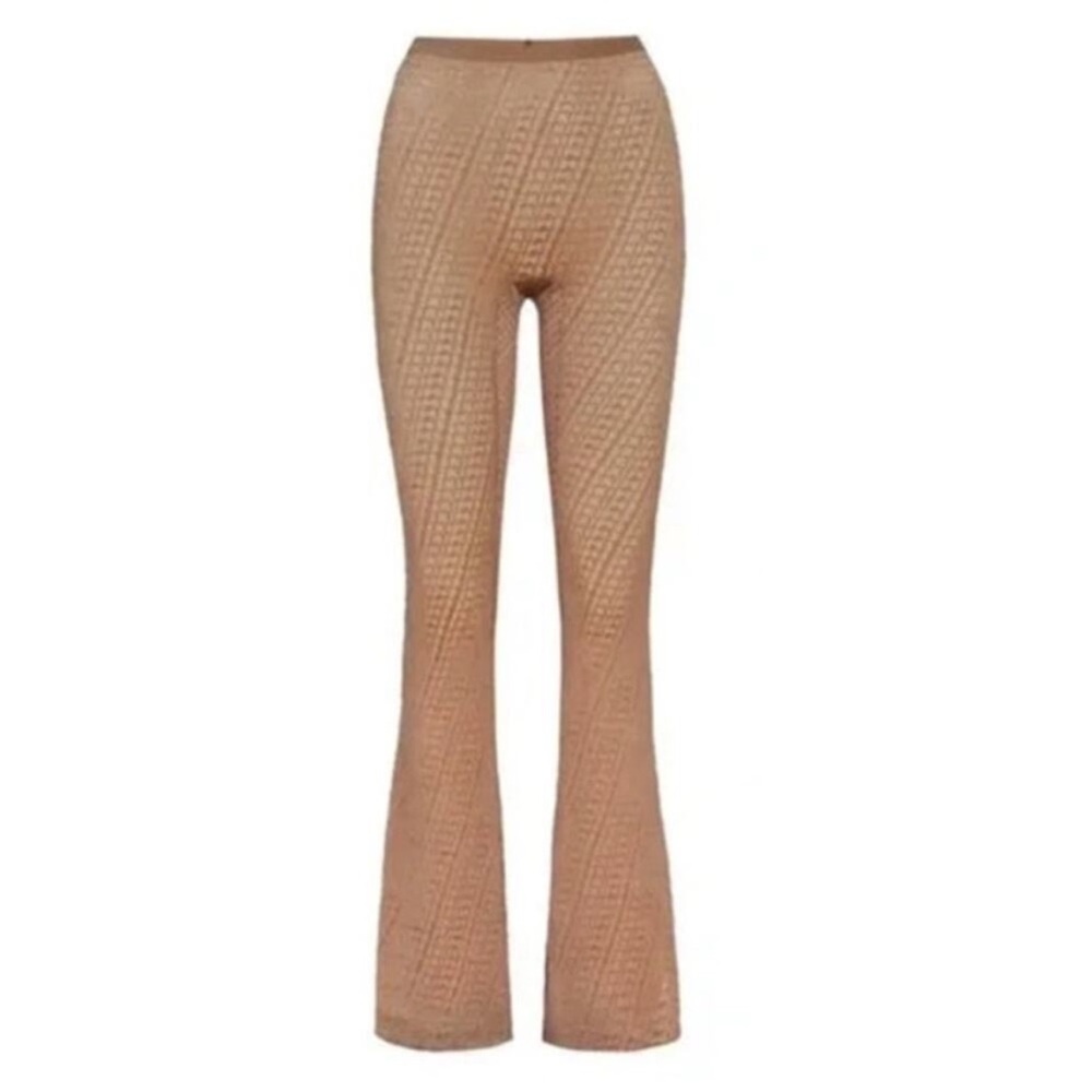 SKIMS Velvet Logo Leggings Burnout Logo Flare Leg Pants Chai NWT 4X